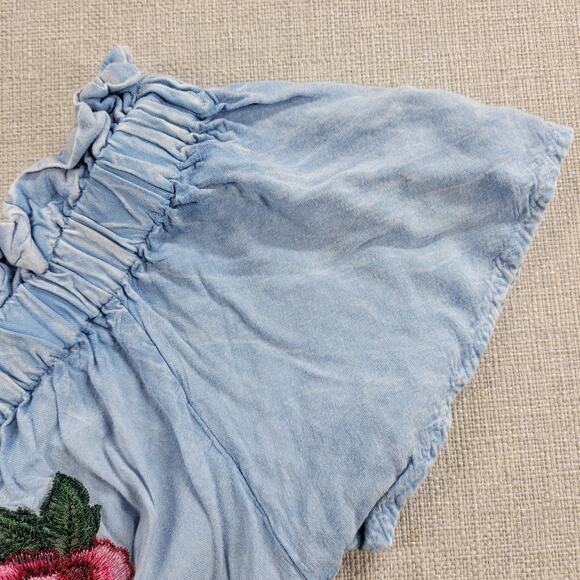 Style Envy Women Dress Size S Blue Chambray Off The Shoulder Floral Embroidered - Picture 8 of 9